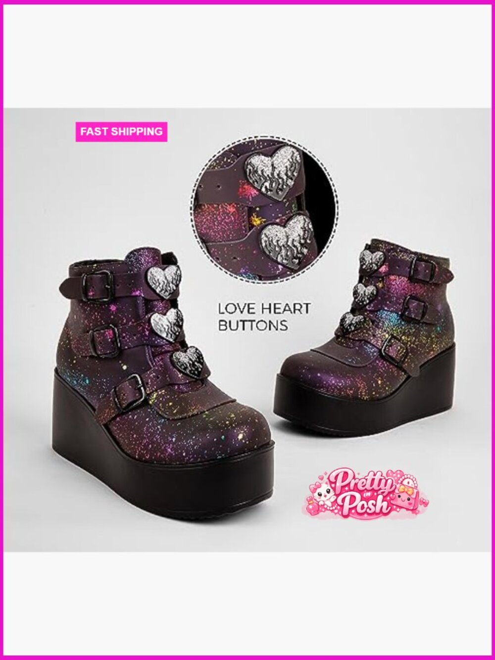 Platform Chunky Ankle Boots Round Toe Zipper Wedges High Heels Rave Buckle - Picture 4 of 7